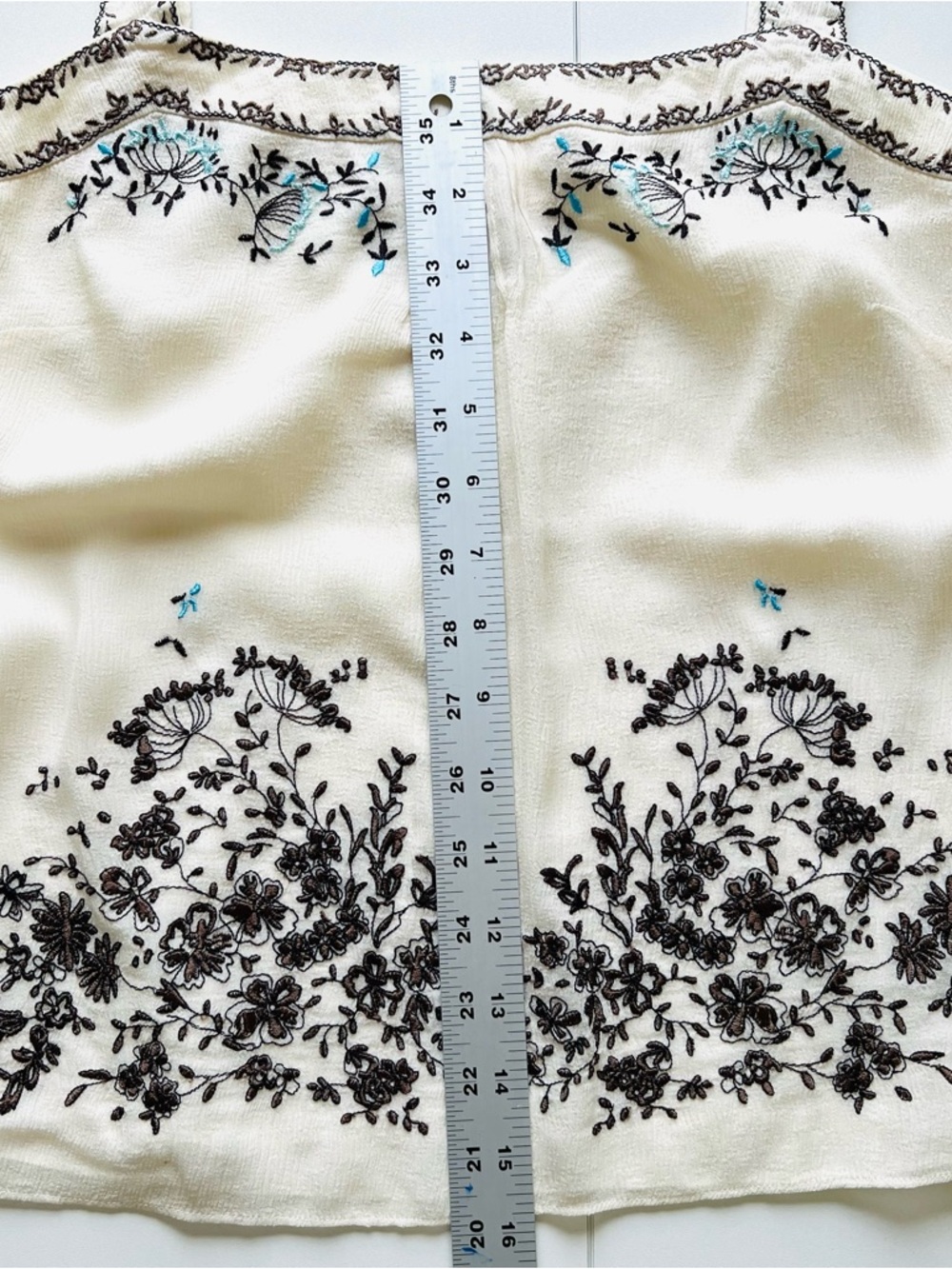 Ann Taylor Ivory Lined Silk Crepe Camisole with Brown Floral Embroidery Size 4 - Picture 8 of 11
